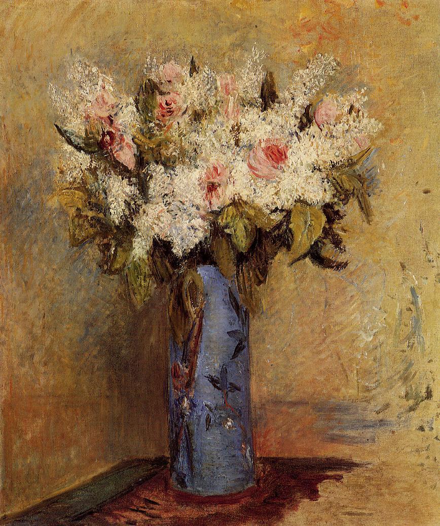 Vase of Lilacs and Roses - Pierre-Auguste Renoir painting on canvas